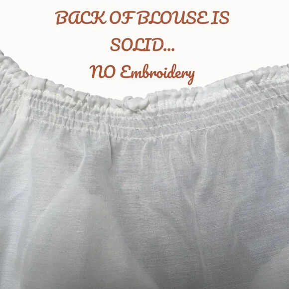 NWOT WOMENS TOP BOHO FLOATY WHITE PEASANT BLOUSE GOLDEN EMBROIDERY COTTAGECORE M - Picture 6 of 10